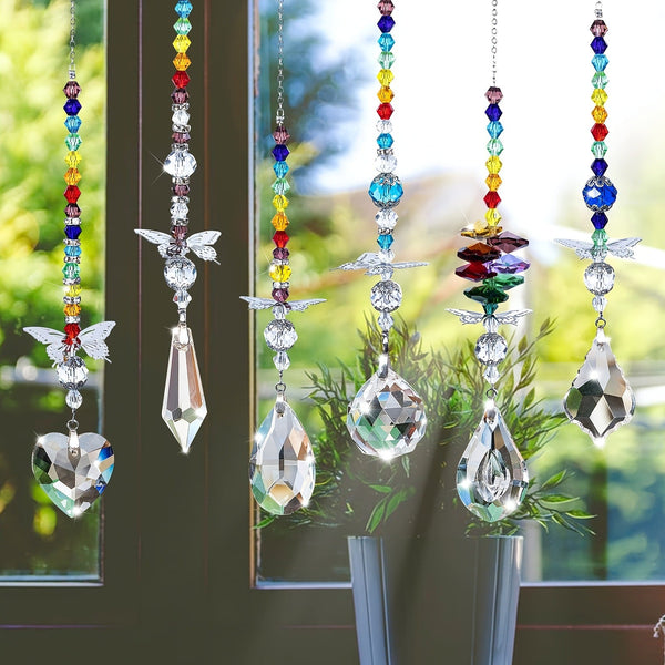 Set Of 6 Crystal Suncatcher Hanging Ornaments Butterfly Star Moon Prism Window Decor Night Lights