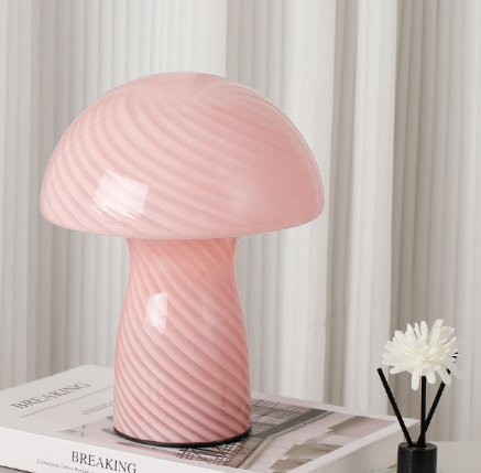 Stripe Pure Pink Retro Swirl Glass Mushroom Table Lamp Led Bedside Night Light Night Lights