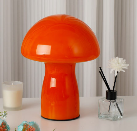 Stripe Pure Orange Retro Swirl Glass Mushroom Table Lamp Led Bedside Night Light Night Lights