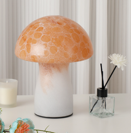 Speckled Orange Retro Swirl Glass Mushroom Table Lamp Led Bedside Night Light Night Lights