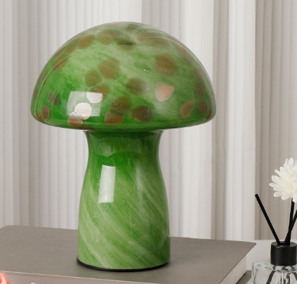 Camouflage Green Retro Swirl Glass Mushroom Table Lamp Led Bedside Night Light Lamps