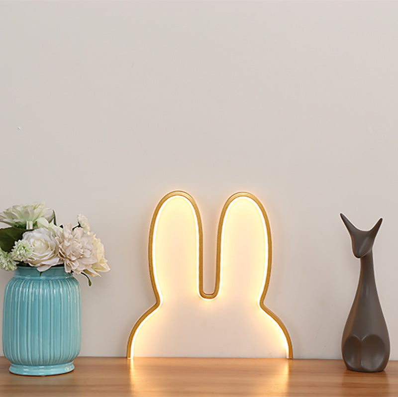 Gold 29X30cm Adorable Bunny Led Wall Night Light Usb Powered Warm White Lamp For Kids Room Decor Wall Decals & Stickers