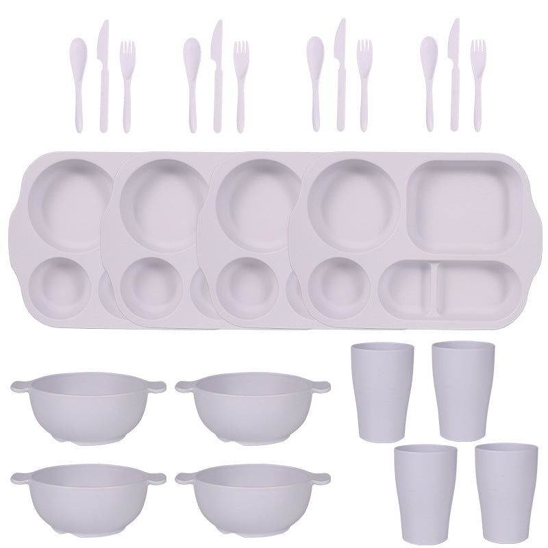 White Durable Eco Friendly Wheat Straw Dinnerware Set 24 Pieces With Plates Bowls Cups Cutlery Cutlery Sets