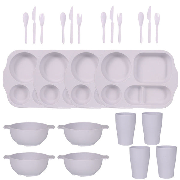 White Durable Eco Friendly Wheat Straw Dinnerware Set 24 Pieces With Plates Bowls Cups Cutlery Cutlery Sets