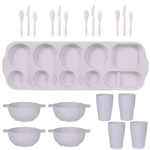 White Durable Eco Friendly Wheat Straw Dinnerware Set 24 Pieces With Plates Bowls Cups Cutlery Cutlery Sets