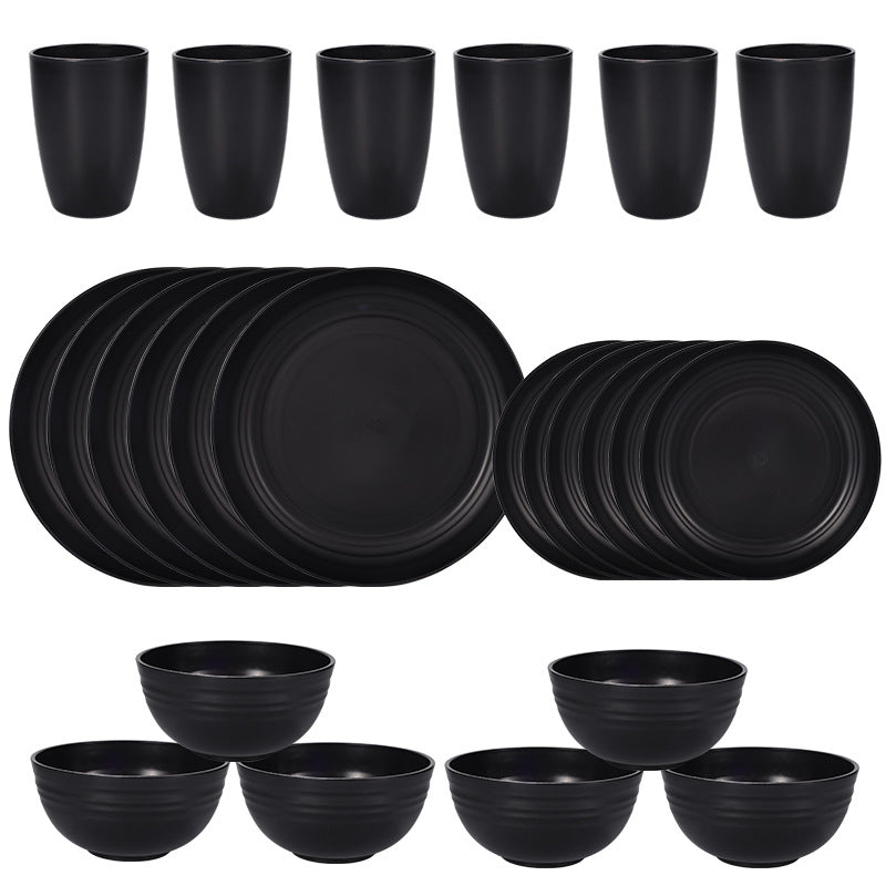 24 Pieces Stylish Black Wheat Straw Dinnerware Set Including Plates Bowls & Cups Dinner Sets