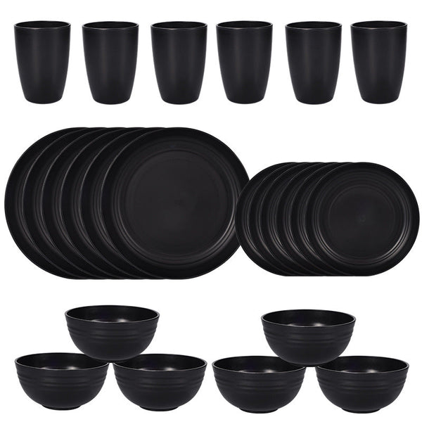 24 Pieces Stylish Black Wheat Straw Dinnerware Set Including Plates Bowls & Cups Dinner Sets