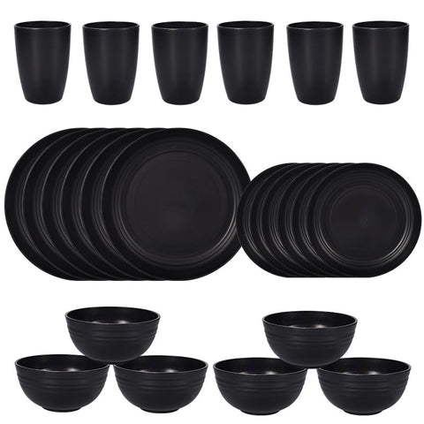 24 Pieces Stylish Black Wheat Straw Dinnerware Set Including Plates Bowls & Cups Dinner Sets