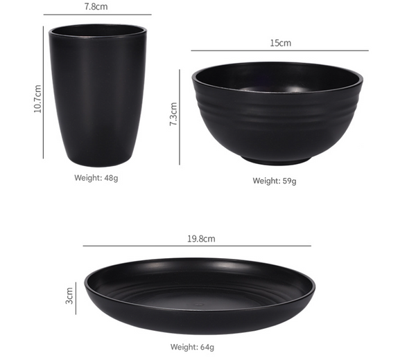 24 Pieces Stylish Black Wheat Straw Dinnerware Set Including Plates Bowls & Cups Dinner Sets