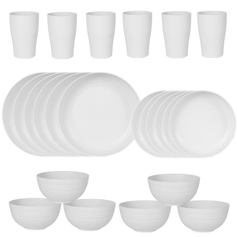 24 Pieces Stylish White Wheat Straw Dinnerware Set Including Plates Bowls & Cups Dinner Sets
