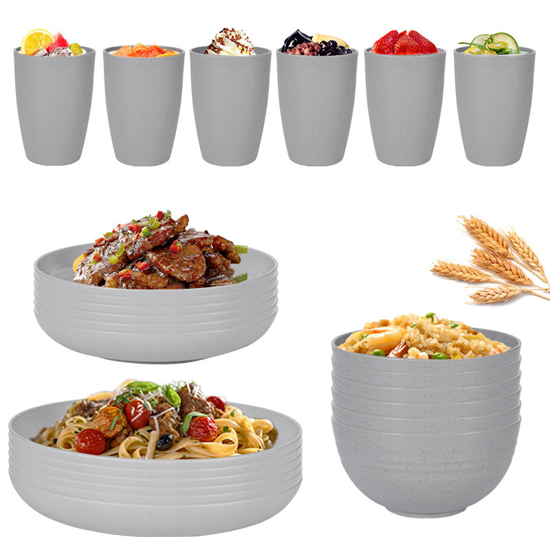 24 Pieces Stylish Light Grey Wheat Straw Dinnerware Set Including Plates Bowls & Cups Dinner Sets