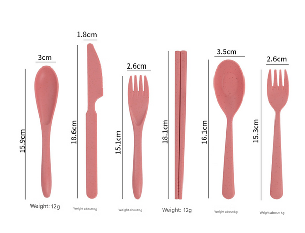 Scandinavian 4 Colour Durable Eco Friendly Wheat Straw Dinnerware Set 24 Pieces With Plates Bowls Cups Cutlery Cutlery Sets