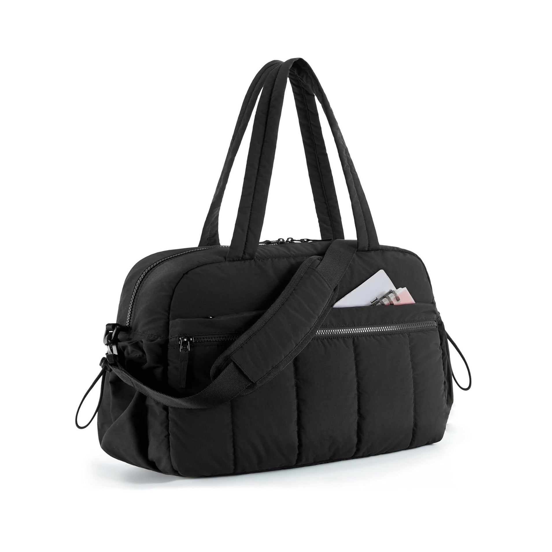 Black Large Capacity Quilted Travel Tote Bag Waterproof Gym Duffel With Wet Pocket (42X19x30cm) Duffle Bags