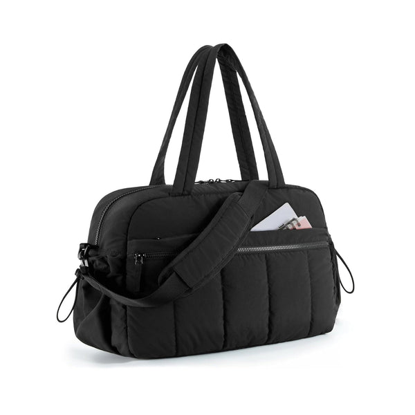 Black Large Capacity Quilted Travel Tote Bag Waterproof Gym Duffel With Wet Pocket (42X19x30cm) Duffle Bags