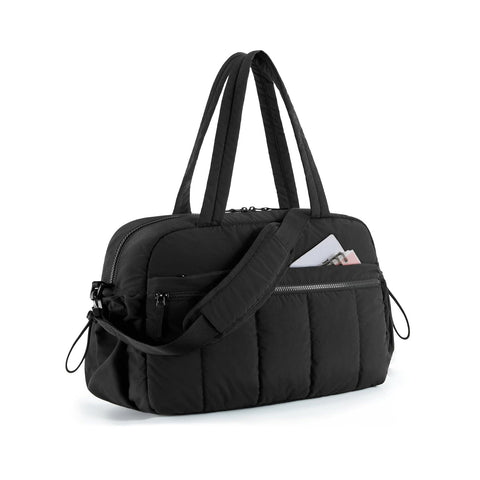 Black Large Capacity Quilted Travel Tote Bag Waterproof Gym Duffel With Wet Pocket (42X19x30cm) Duffle Bags