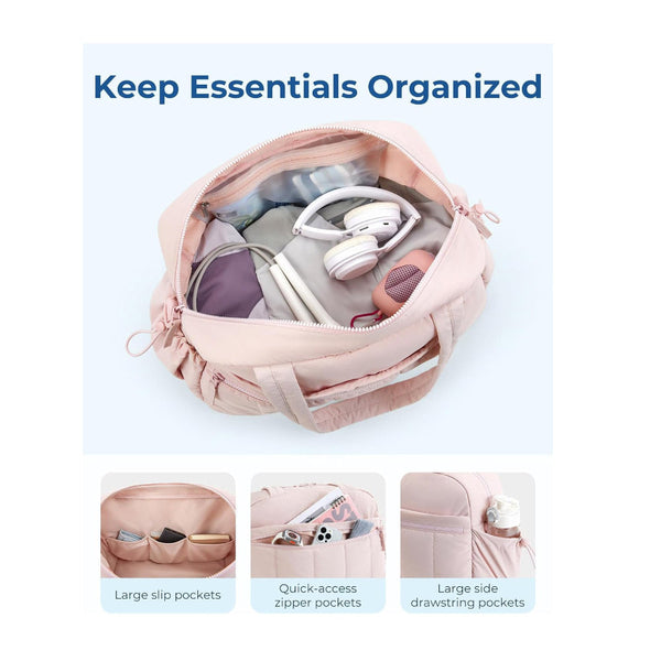 Pink Large Capacity Quilted Travel Tote Bag Waterproof Gym Duffel With Wet Pocket (42 X 19 30Cm) Duffle Bags