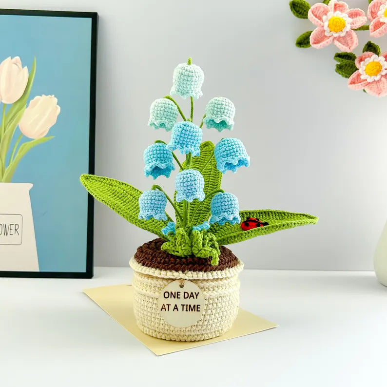 Blue Handmade Crochet Lily Of The Valley Potted Plant Gradient Flower Decor Gift Other Home Décor