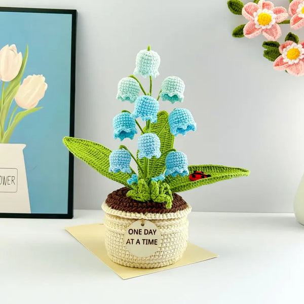 Blue Handmade Crochet Lily Of The Valley Potted Plant Gradient Flower Decor Gift Other Home Décor