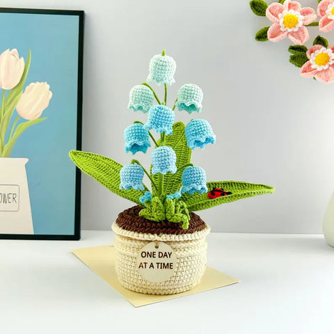 Blue Handmade Crochet Lily Of The Valley Potted Plant Gradient Flower Decor Gift Other Home Décor