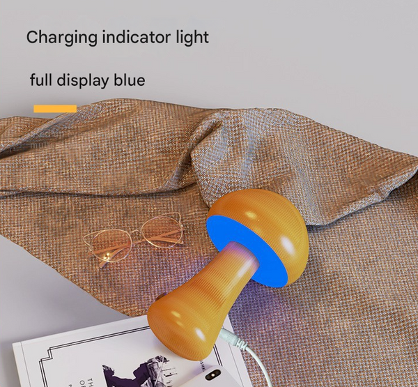 Dun Model Brown Solid Wood Mushroom Led Table Lamp Rechargeable Touch Control Bedside Night Light (Large) Night Lights