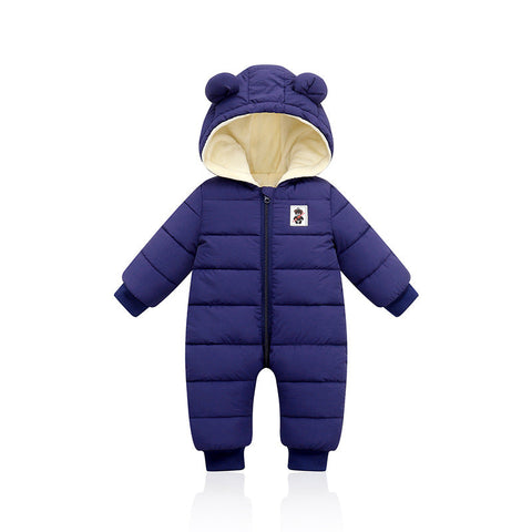 Dark Blue Little One Hooded Padded Snowsuit Fleece Lined Winter Romper Outerwear Suitable Height 66Cm Kids Outerwear