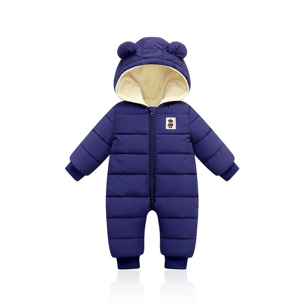 Dark Blue Little One Hooded Padded Snowsuit Fleece Lined Winter Romper Outerwear Suitable Height 73Cm Kids Outerwear