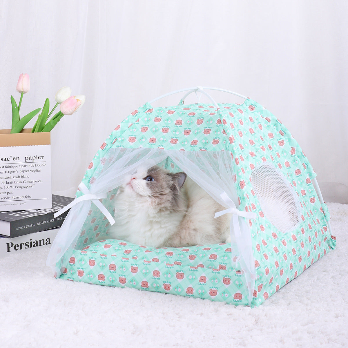 35 X 35Cm Green Bear Cooling Summer Pet Tent Portable Foldable Breathable Cat House Size Play Tents