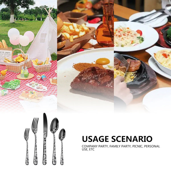 Multicolor Elegant 20 Piece Stainless Steel Cutlery Set With Floral Design Dinner & Steak Knives Forks Spoons Dinner Sets