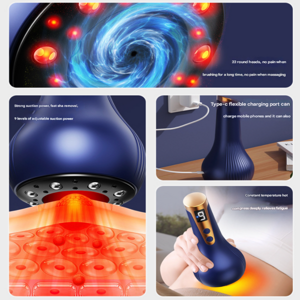 Blue Electric Meridian Scraping Massager With Air Release Valve Full Body Suction Therapy 16.6X8.4Cm Massagers
