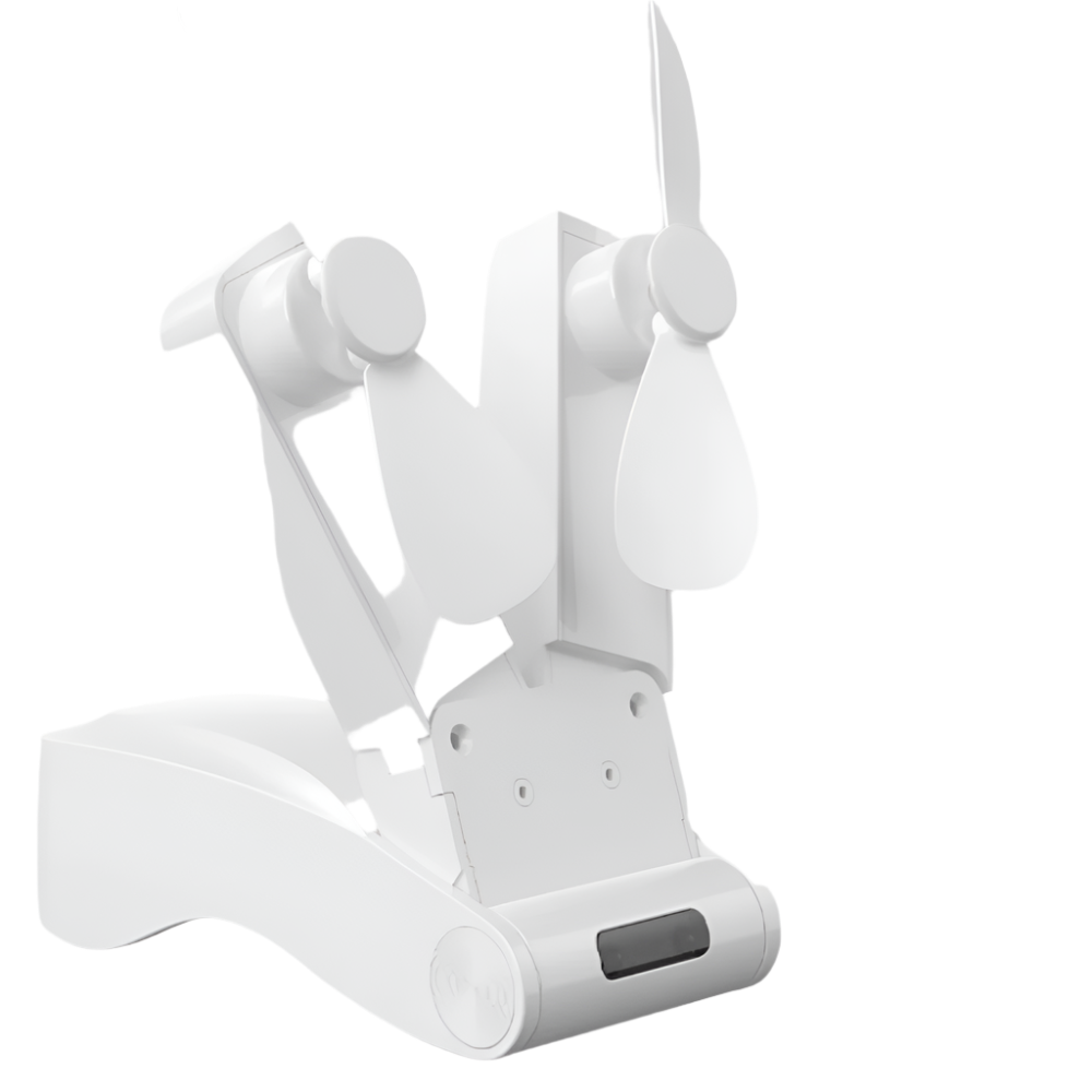 White Creative Dual Head Folding Handheld Fan Usb Rechargeable 3 Speed Strong Wind 10.5X4.5X4cm Hand Fans