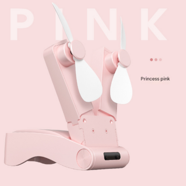 Pink Creative Dual Head Folding Handheld Fan Usb Rechargeable 3 Speed Strong Wind 10.5 X 4.5 4Cm Hand Fans