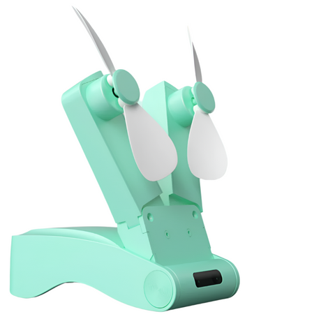 Green Creative Dual Head Folding Handheld Fan Usb Rechargeable 3 Speed Strong Wind 10.5 X 4.5 4Cm Hand Fans