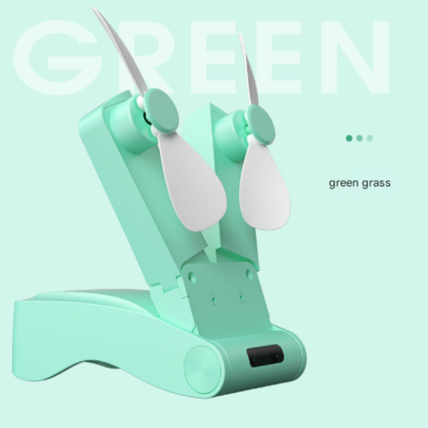 Green Creative Dual Head Folding Handheld Fan Usb Rechargeable 3 Speed Strong Wind 10.5 X 4.5 4Cm Hand Fans