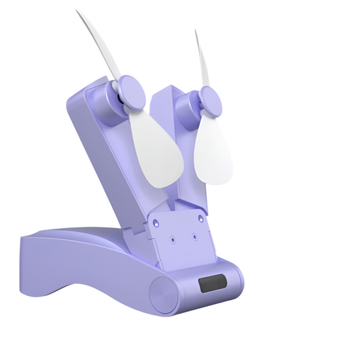 Purple Creative Dual Head Folding Handheld Fan Usb Rechargeable 3 Speed Strong Wind 10.5X4.5X4cm Hand Fans