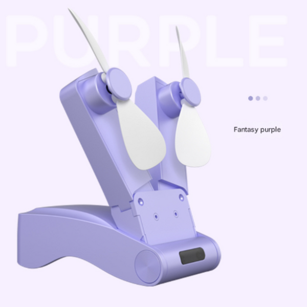 Purple Creative Dual Head Folding Handheld Fan Usb Rechargeable 3 Speed Strong Wind 10.5X4.5X4cm Hand Fans