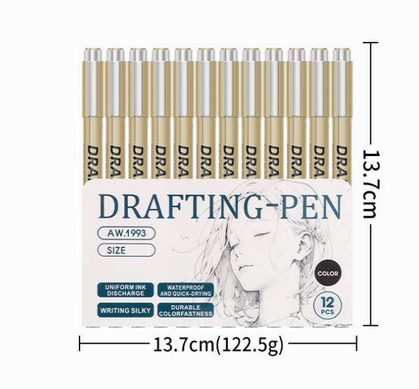 12 Piece 0.5Mm Precision Waterproof Drawing Pen Set For Anime Sketching Art Pens & Markers