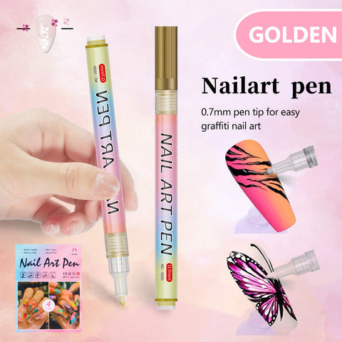 Gold 0.7Mm Nail Art Doodle Pen 12 Sticks Single Color Acrylic Marker For Design No Bake Nail Art Tools