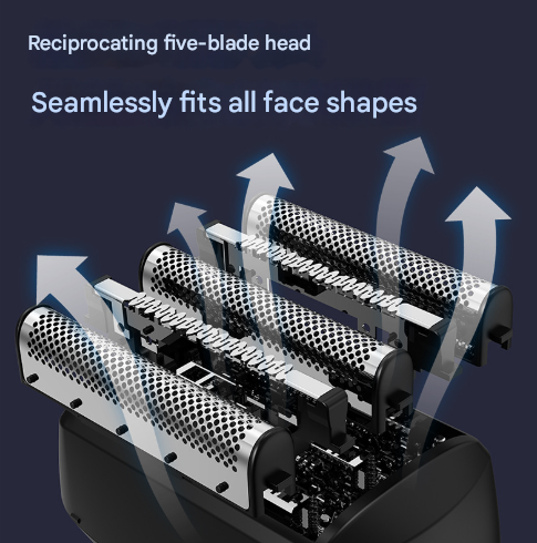 Black Reciprocating 5 Blade Beard Trimmer Waterproof Electric Razor For Full Body Use Men's Shavers