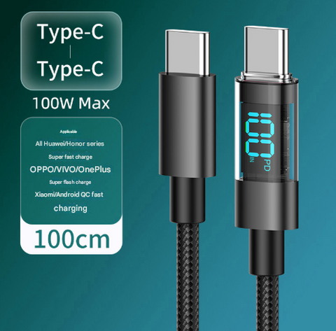 4 Piece 1M Type C To 100W Fast Charge Cable Set Transparent Aluminum Cables & Adapters