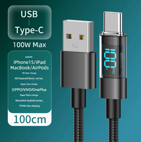 4 Piece 1M Usb To Type C 100W Fast Charge Cable Set Transparent Aluminum Shell Cables & Adapters