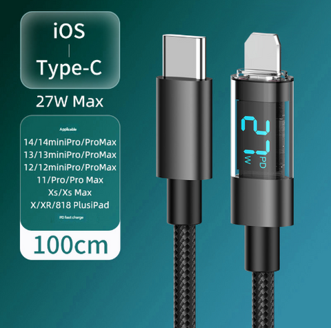 4 Piece 1M Ios To Type C Fast Charge Cable Set 100W Transparent Aluminum Shell Cables & Adapters