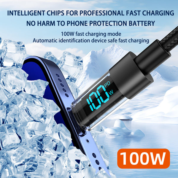 2M Ios To Type C 4 Pack Fast Charge Cable 100W Digital Display Transparent Cables & Adapters