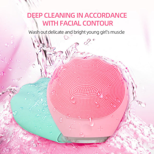 Pink Electric Silicone Facial Cleanser All Around Vibration Massage Face Cleaning Device Other Massage