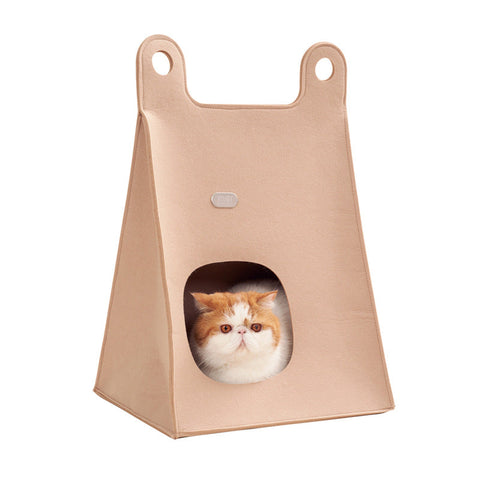 Khaki Cozy A Frame Felt Pet Teepee Foldable Portable Cat Cave Bed With Easy Carry Handle Pet Transport