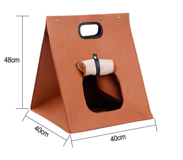 Khaki Cozy A Frame Felt Pet Teepee Foldable Portable Cat Cave Bed With Easy Carry Handle Pet Transport