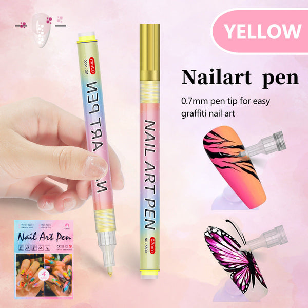Yellow 0.7Mm Nail Art Doodle Pen 12 Sticks Single Color Acrylic Marker For Design No Bake Nail Art Tools