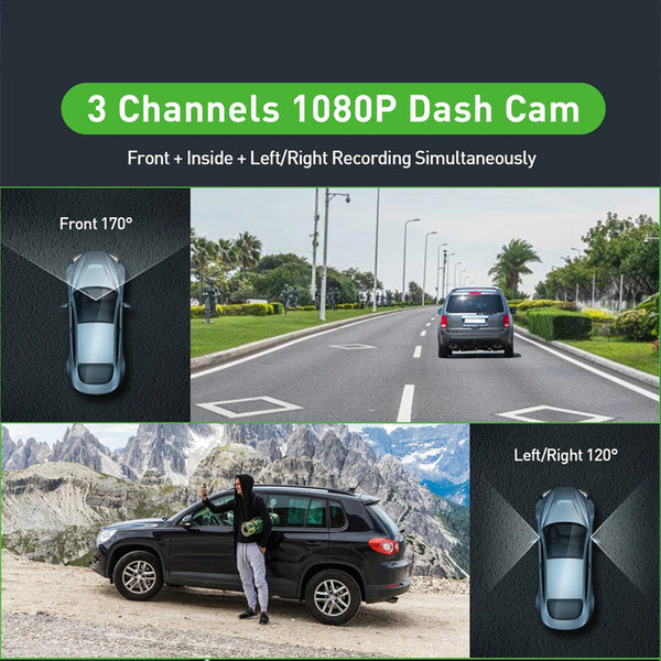 3 Inch Hd 1080P Dash Cam Front Rear And Left Recording 19X12x8cm Car Audio In Dash Units