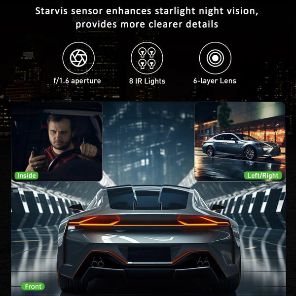 3 Inch Hd 1080P Dash Cam Front Rear And Left Recording 19X12x8cm Car Audio In Dash Units