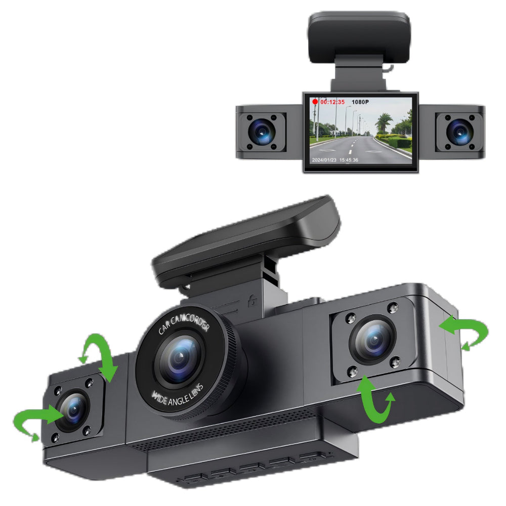3 Inch Hd 1080P Dash Cam Front Rear And Left Recording 19X12x8cm Car Audio In Dash Units