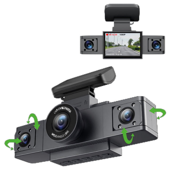 3 Inch Hd 1080P Dash Cam Front Rear And Left Recording 19X12x8cm Car Audio In Dash Units
